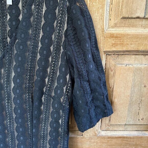 Ellie Kai 6 Black Lace Dress Short Sleeves V-Neck Classic Timeless Shift - Picture 6 of 11